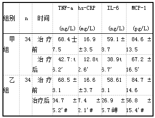 表1 两组血清炎性因子水平比较(x±s)